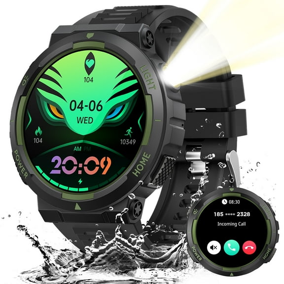 XAXRE KT75 Smart Watches for Men with LED Flashlight Smart Watch 1.53” Big Screen Smartwatch 3ATM Waterproof 100+ Sports Modes Smartwatch Compatible with iOS Android, 1pc