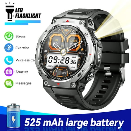 XAXRE KT85 Smart Watches for Man with Wireless Calling, 1.43’’ AMOLED Screen Watch with Flashlight, 5ATM Waterproof Smart Watch Compatible with iOS & Android, 1pc, Black