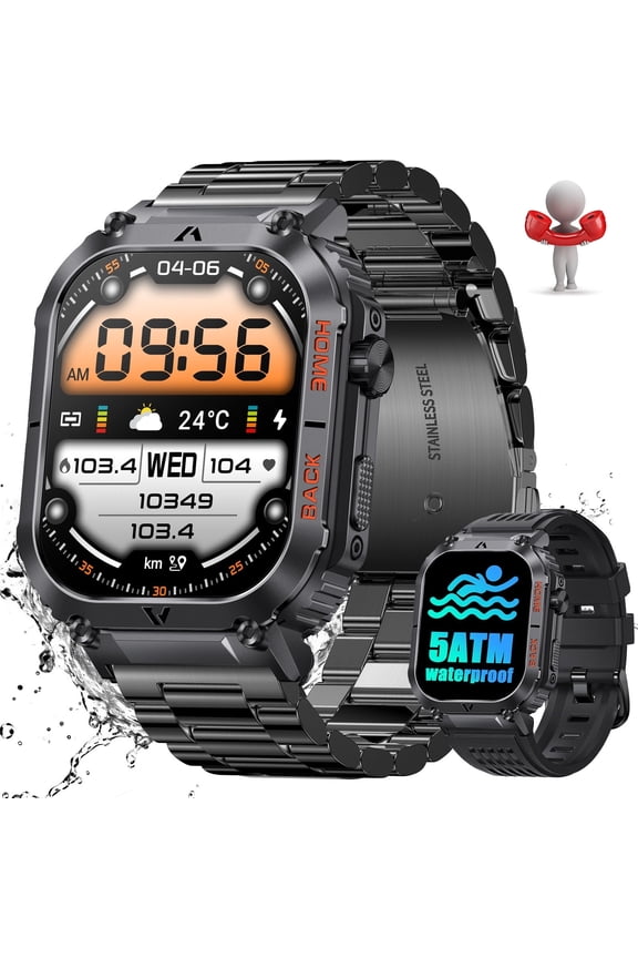 Men's Smartwatch, 5ATM Waterproof Sleep Monitor, 2.02" HD Screen, Compass, 110+ Sports, Call Answer/Dial, Compatible with Android iOS