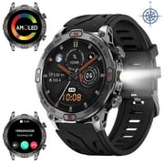 XAXRE Military Smartwatches for MenAnswer/Make Call, 1.43 AMOLED Touch Screen Rugged Smartwatch with LED Flashlight Compass Altitude, 1ATM Waterproof Outdoor Sport Smart Watch for Android iOS