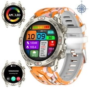 XAXRE Military Smartwatches for MenAnswer/Make Call, 1.43 AMOLED Touch Screen Rugged Smartwatch with LED Flashlight Compass Altitude, 1ATM Waterproof Outdoor Sport Smart Watch for Android iOS