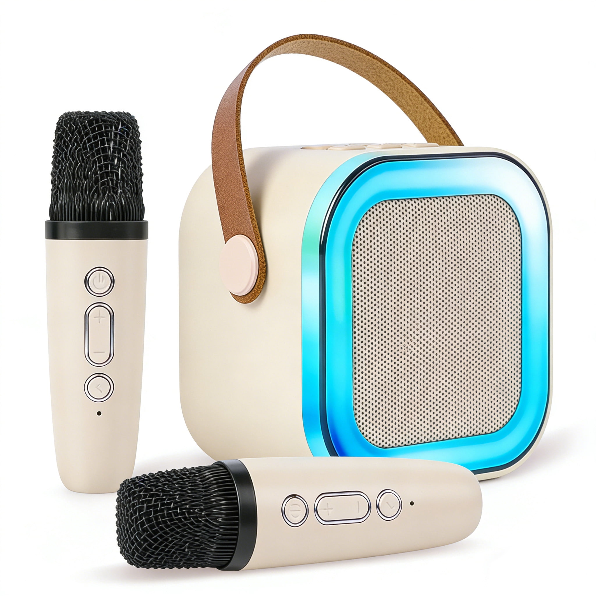 XAXRE Mini Karaoke Machine for Kids Adults, Portable Bluetooth Speaker with 2 Wireless Mic, Karaoke Machine with Voice Changing Effect Colorful Lights Birthday Gifts for Kids Ages 4 to 12+