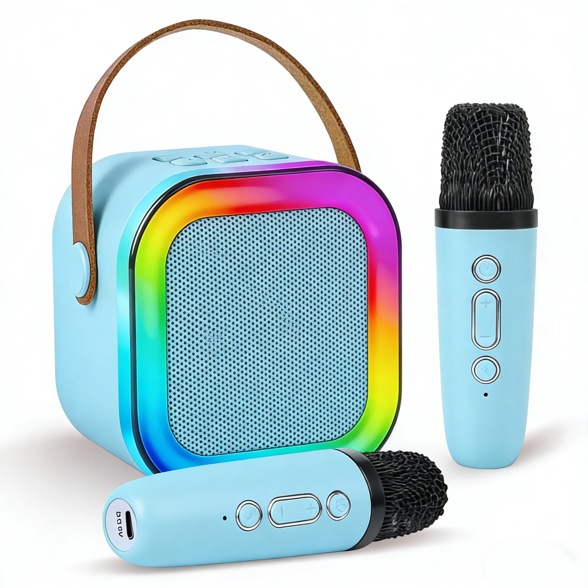 XAXRE Mini Karaoke Machine for Kids Adults, Portable Bluetooth Speaker with 2 Wireless Mic, Karaoke Machine with Voice Changing Effect Colorful Lights Birthday Gifts for Kids Ages 4 to 12+