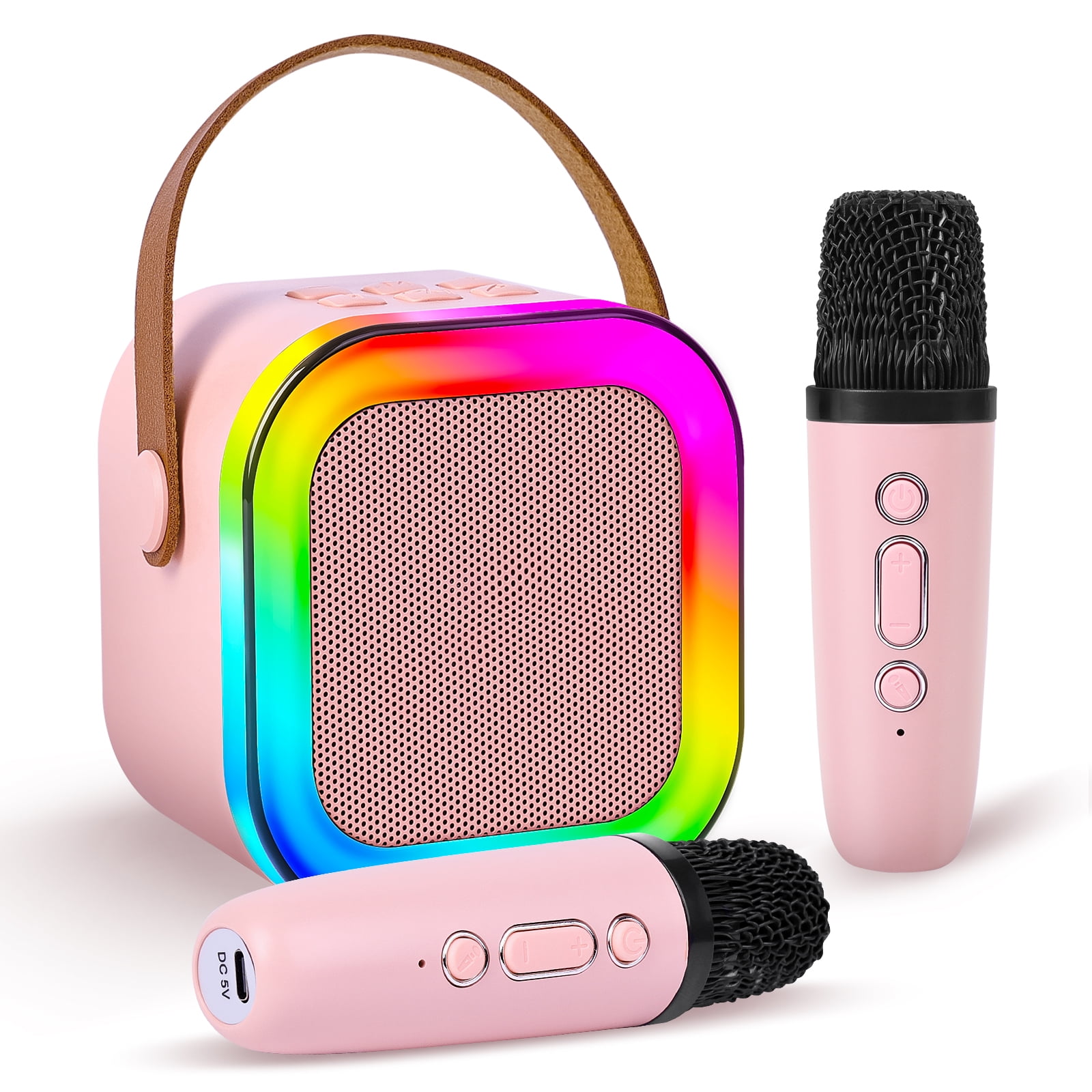 XAXRE Mini Karaoke Machine for Kids Adults, Portable Bluetooth Speaker with 2 Wireless Mic, Karaoke Machine with Voice Changing Effect Colorful Lights Birthday Gifts for Kids Ages 4 to 12+