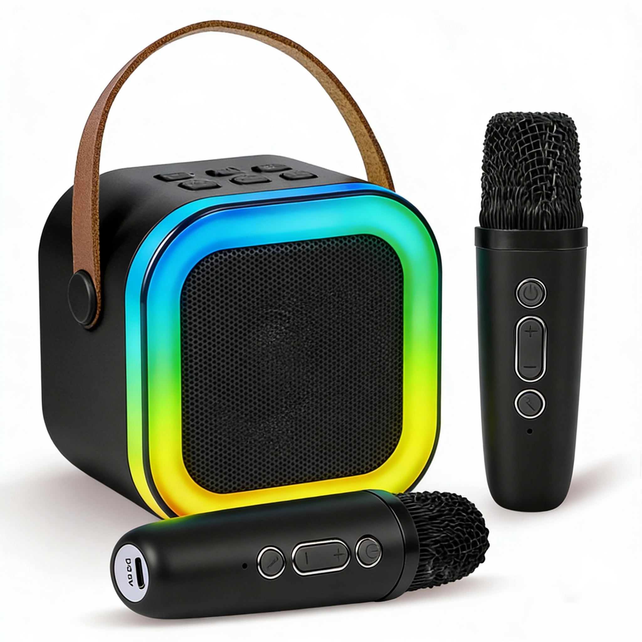 XAXRE Mini Karaoke Machine for Kids Adults, Portable Bluetooth Speaker with 2 Wireless Mic, Karaoke Machine with Voice Changing Effect Colorful Lights Birthday Gifts for Kids Ages 4 to 12+