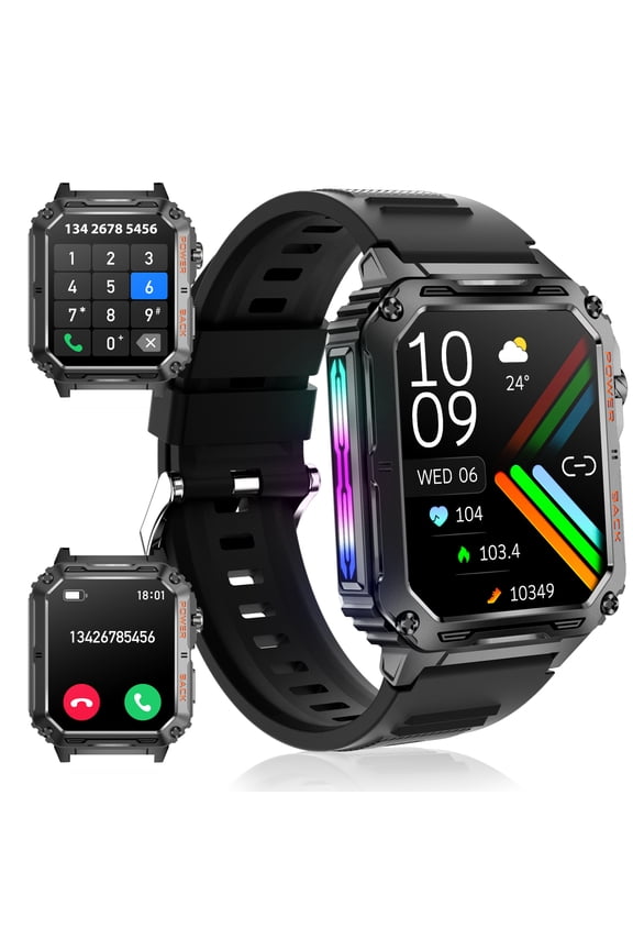 P3 Smart Watches for Men with LED Light, 1.91" HD Watch (Answer/Make Call) with 100+ Sports Mode Rugged Smartwatch Compatible with iOS Android, 1pc