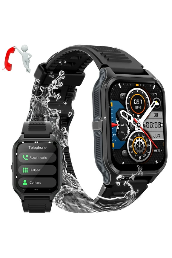 P73 1.83'' 3ATM Waterproof Rugged Smart Watch For Men with Calls Smartwatch for iOS Android 100+ Sport Modes Outdoor Fitness Tracker, 1pc