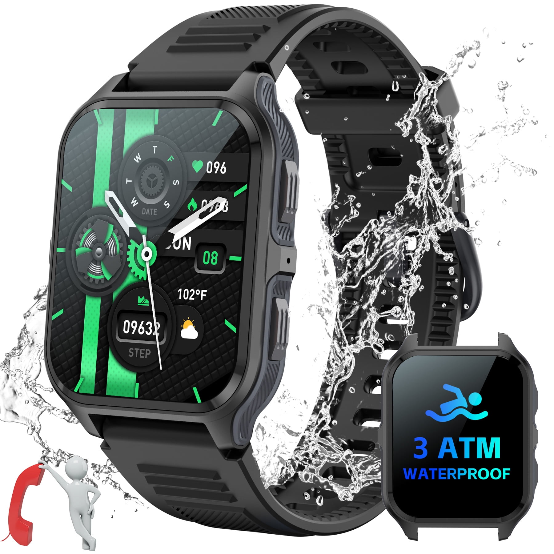 XAXRE P73 Smart Watch for Men(Answer/Make Calls) 3ATM Swimming Waterproof 1.83” Watch with 100+ Sports Modes Pedometer Smartwatch Compatible with iOS Android, 1pc