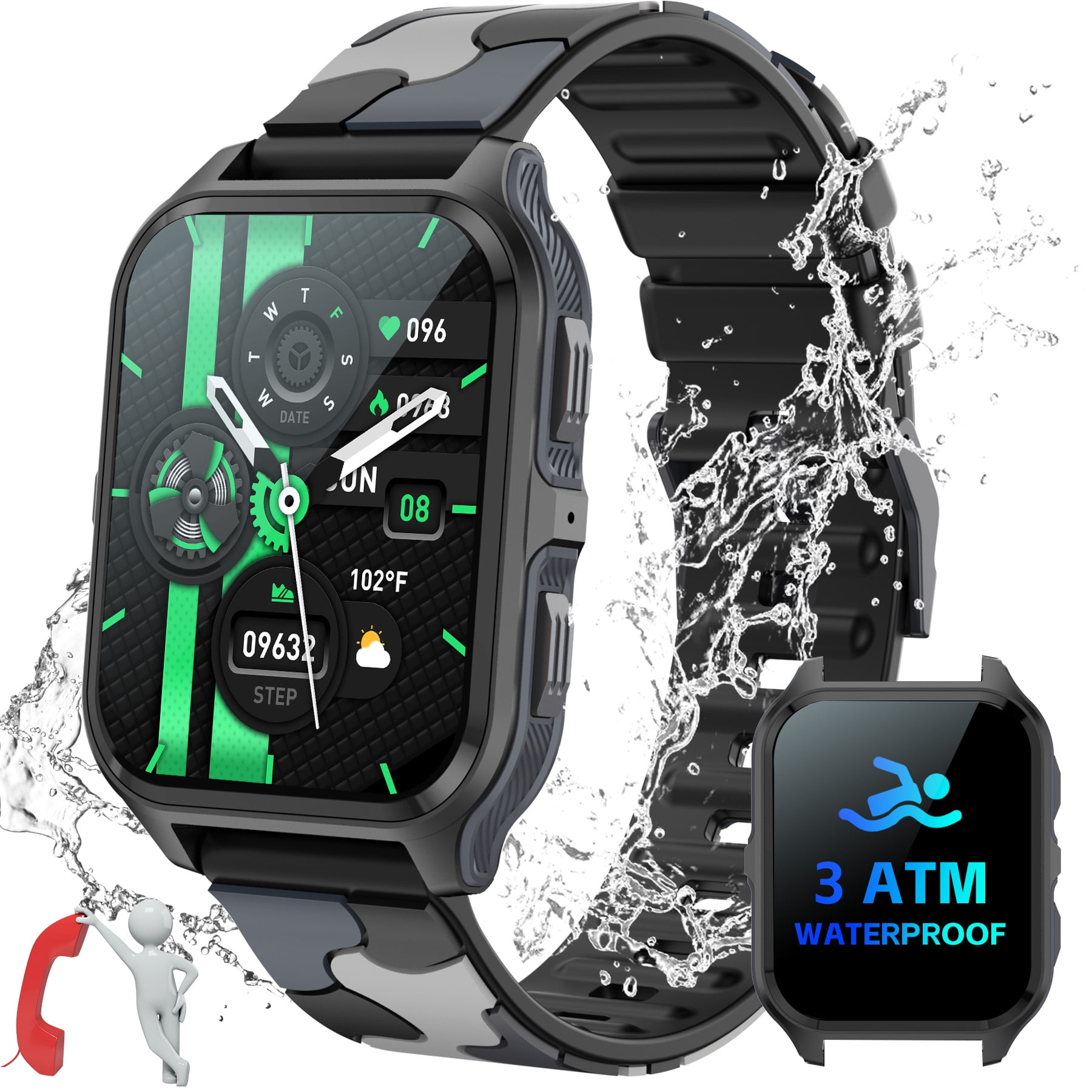 XAXRE P73 Smart Watch for Men(Answer/Make Calls) 3ATM Swimming Waterproof 1.83” Watch with 100+ Sports Modes Pedometer Smartwatch Compatible with iOS Android, 1pc