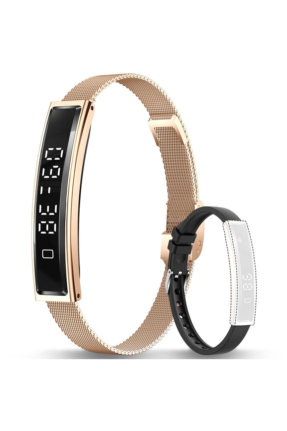 Smart Bracelet with 2 Bands, 5ATM Waterproof, Multiple Sport Modes, Pedometer Smart Bracelet for Women Men Android iOS