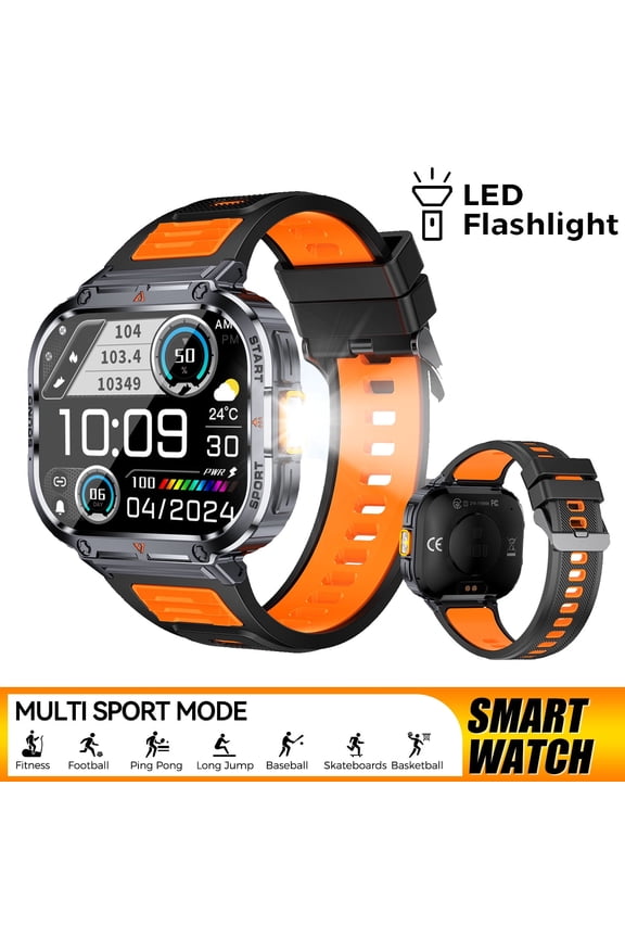 Smart Watch for Men with Flashlight, 2.0'' HD Big Screen Rugged Smart Watch, 400mAh Battery, 100+ Sports Modes Smartwatch for iOS Android