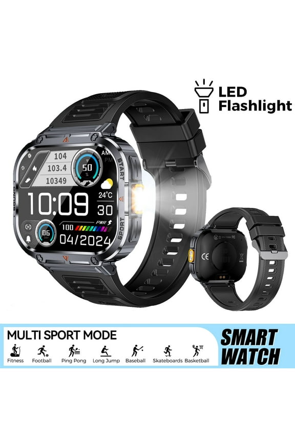 Smart Watch for Men with Flashlight, 2.0'' HD Big Screen Rugged Smart Watch, 400mAh Battery, 100+ Sports Modes Smartwatch for iOS Android