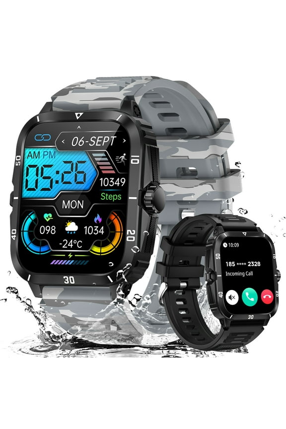 Smart Watches for Men (Make/Answer Calls), 3ATM Waterproof Sport Rugged Watch, 1.96" HD Screen 100+ Sports Modes Fitness Tracker, for Android iPhone