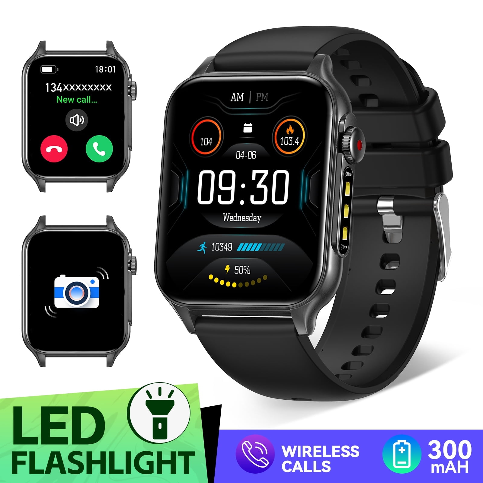 XAXRE Smart Watches for Men Women(Answer/Dial Calls) with LED Flashlight, 1.96'' Big Screen IP67 Waterproof Fitness Tracker, 100+ Sports Modes Smartwatch for iOS Android
