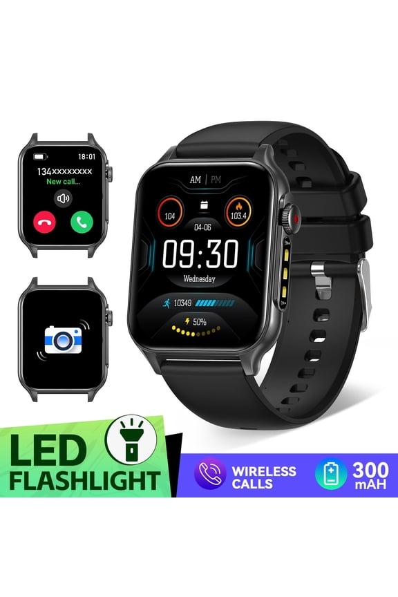 Smart Watches for Men Women(Answer/Dial Calls) with LED Flashlight, 1.96'' Big Screen IP67 Waterproof Fitness Tracker, 100+ Sports Modes Smartwatch for iOS Android
