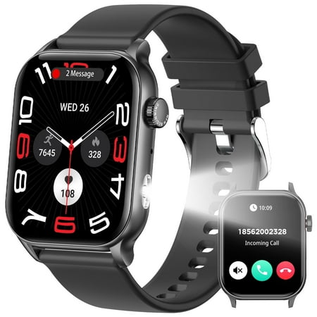 XAXRE Smart Watches for Men Women with LED Flashlight 1.95'' AMOLED Display Activities Tracker Watch, 100+ Sports Modes Smartwatch for iOS Android, Black