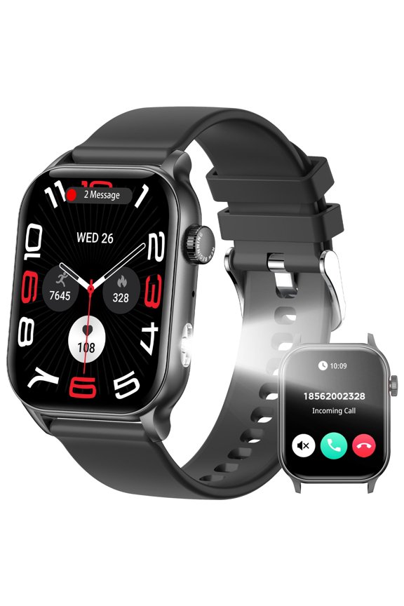 Smart Watches for Men Women with LED Flashlight 1.95'' AMOLED Display Activities Tracker Watch, 100+ Sports Modes Smartwatch for iOS Android, Black