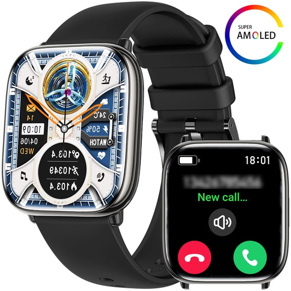 XAXRE Smartwatch for Women Men 1.75" AMOLED Display IP68 Waterproof  Smartwatch with Fitness Tracker Pedometer Sport Watch for iOS Android, 1pc, Black