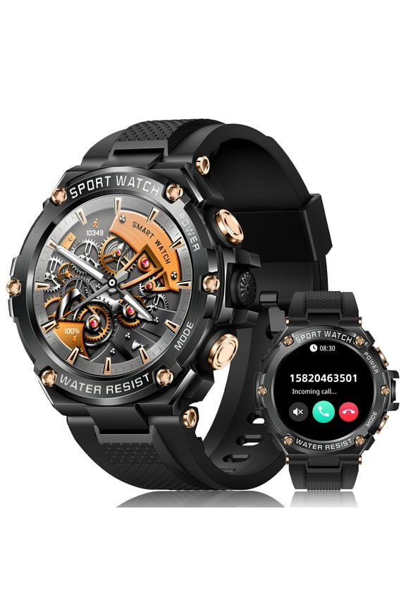 T88P 1.5'' Full Touchscreen 800mAh Battery Smartwatch for Men with Bluetooth Call IP67 Waterproof Smartwatch with 123 Sports Modes Fitness Tracker Watch, 1pc, Black