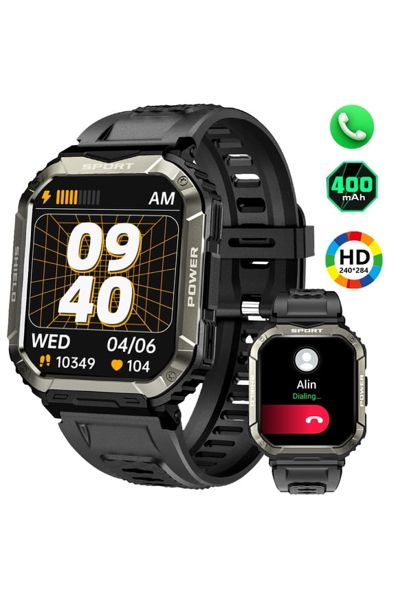 V50 1.83'' Big Screen IP68 Waterproof Smart Watch for Men Fitness Tracker Watch with Smartwatch for iOS Android Phones, 1pc, Black