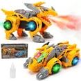 XAYAH Electric Dinosaur Car 2 in 1 Transforming Dinosaur Car Toys with Spray, LED Light & Music