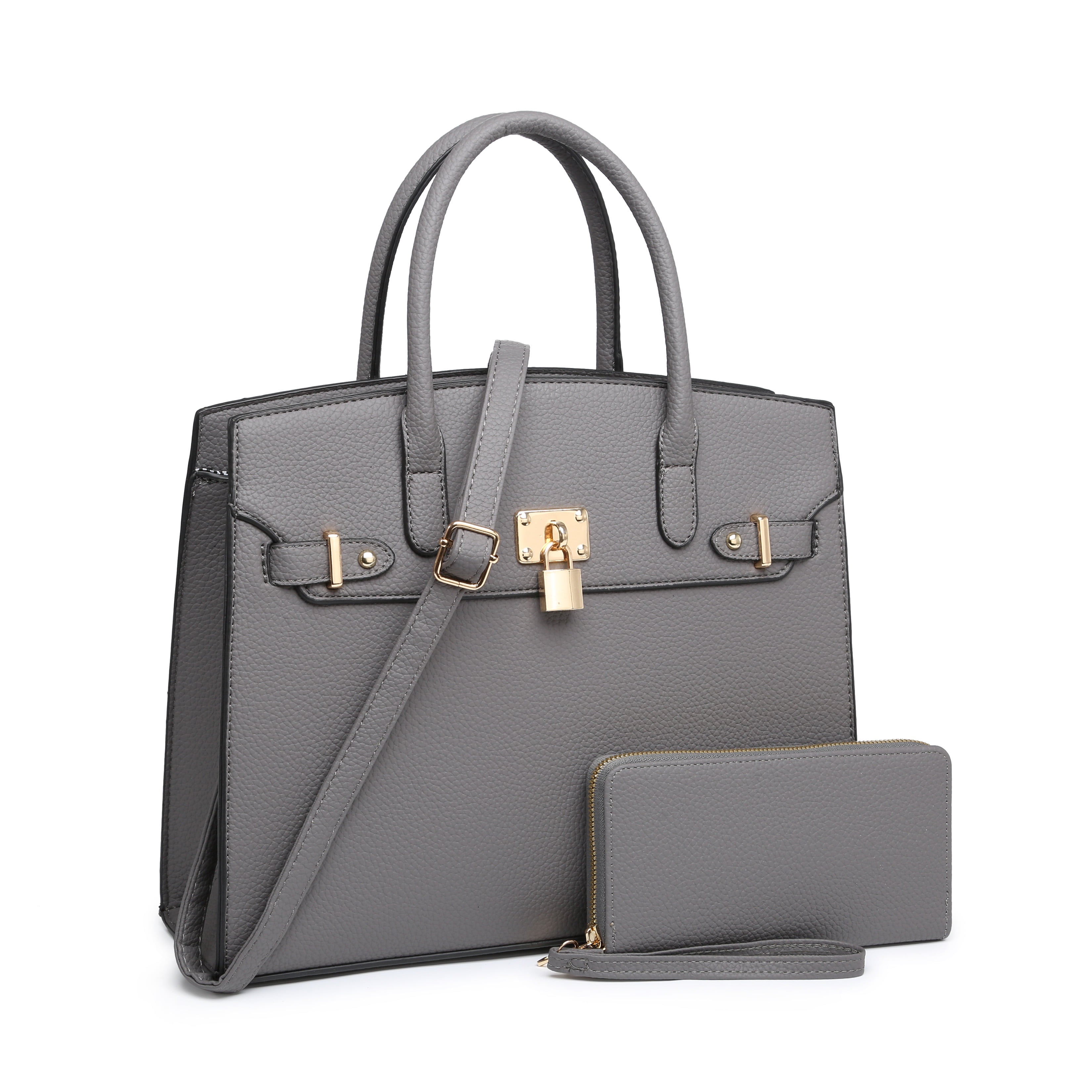 XB 2 Pieces Women Checkered Satchel Handbags and Wallet Set