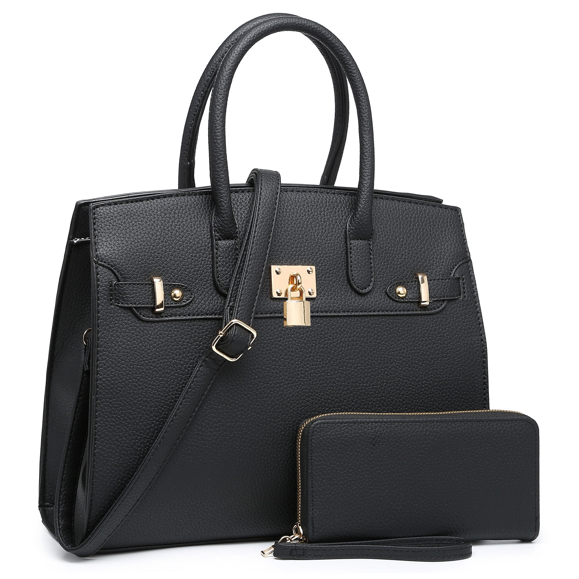 XB 2 Pieces Women Checkered Satchel Handbags and Wallet Set 