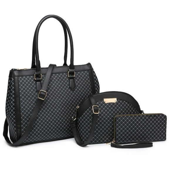 XB Checkered Handbags Set for Women Faux Leather Tote Satchel Bags with Crossbody Purses 3-in-1 Large