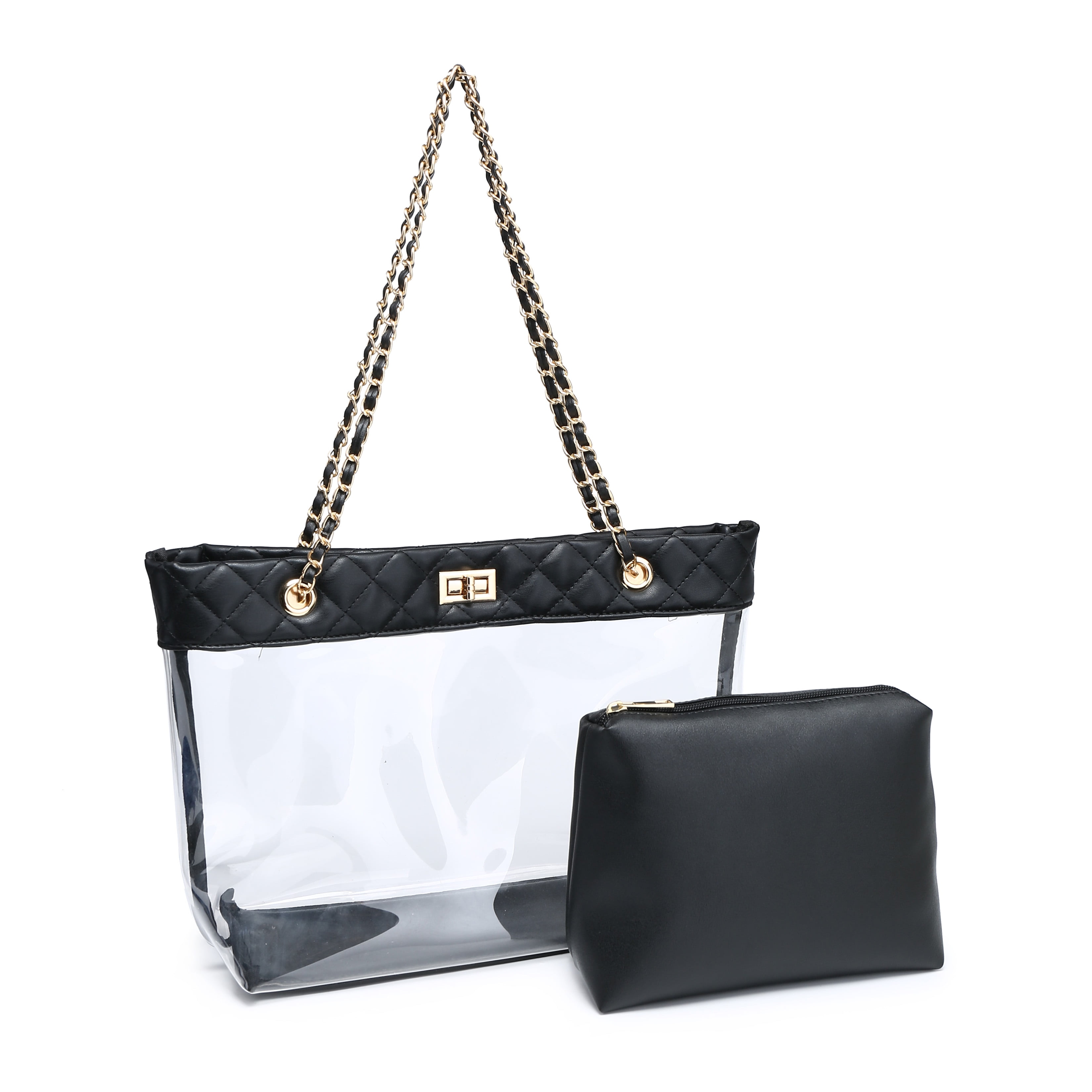 XB Clear PVC Tote Bag for Women Shoulder Handbag and Wallet Set Chain Strap  Handbags Large 
