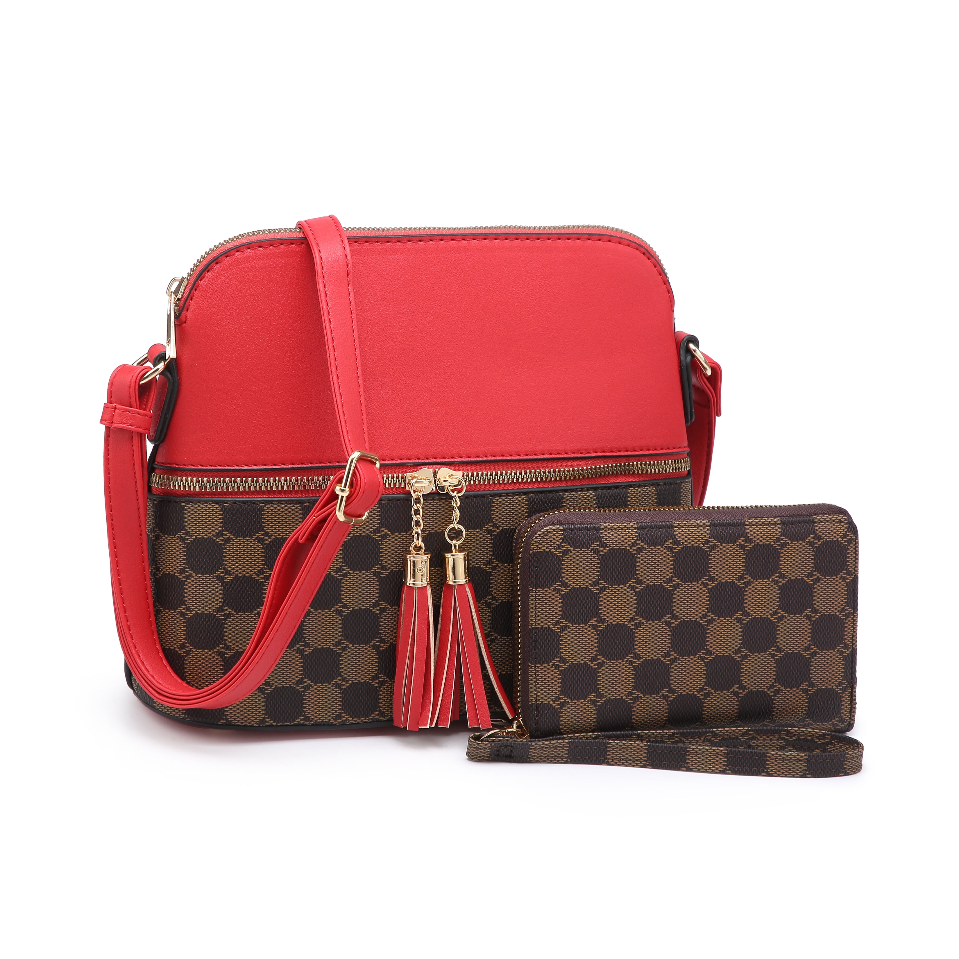 XB Faux Leather Womens Crossbody Bag with Card Wallets Tassel Zipper  Messenger Bags Handbags 