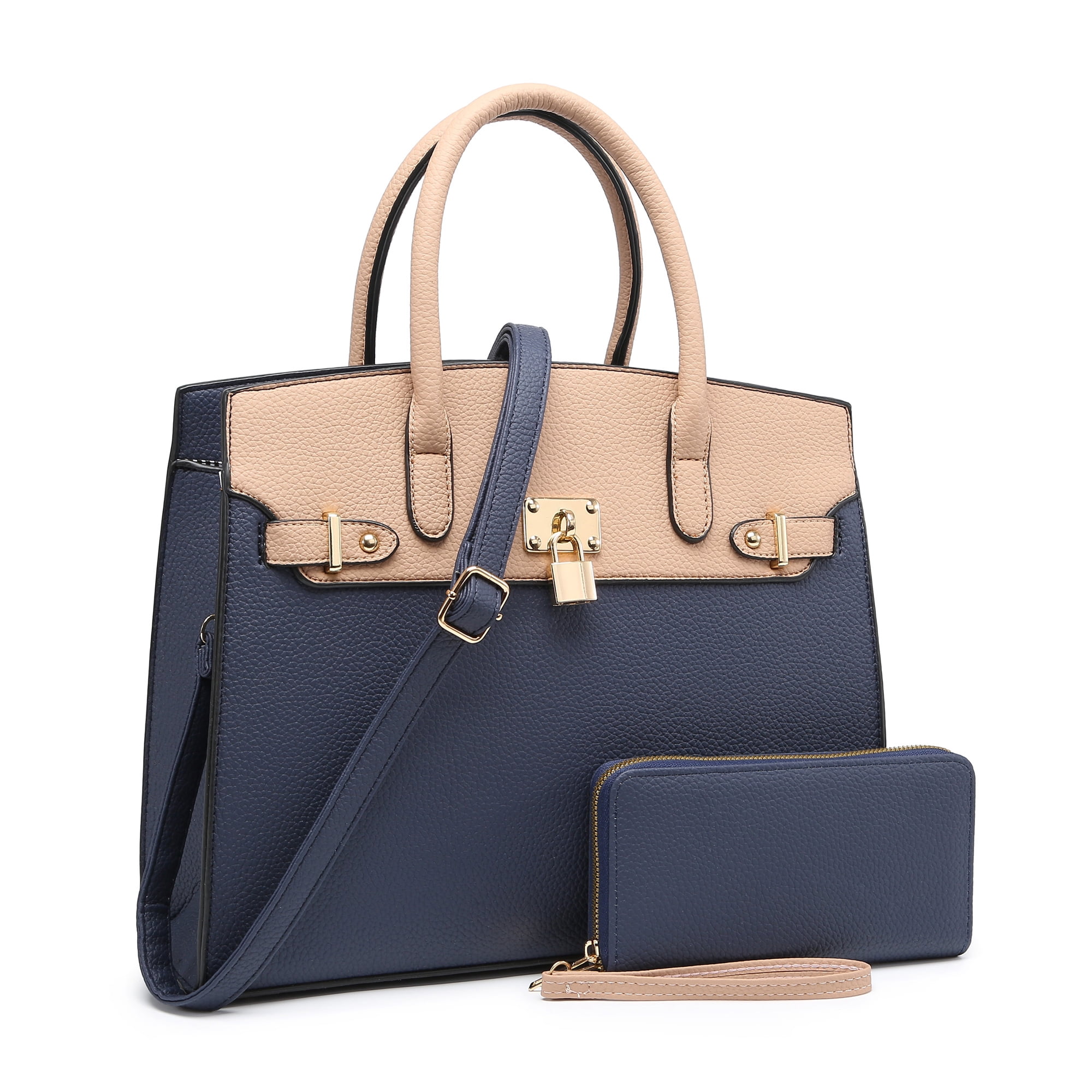 xB Xibang xB Faux Leather Womens Satchel & Wallet Set Top Handle Shoulder Handbags Purse Tote Bag Large, Women's, Blue