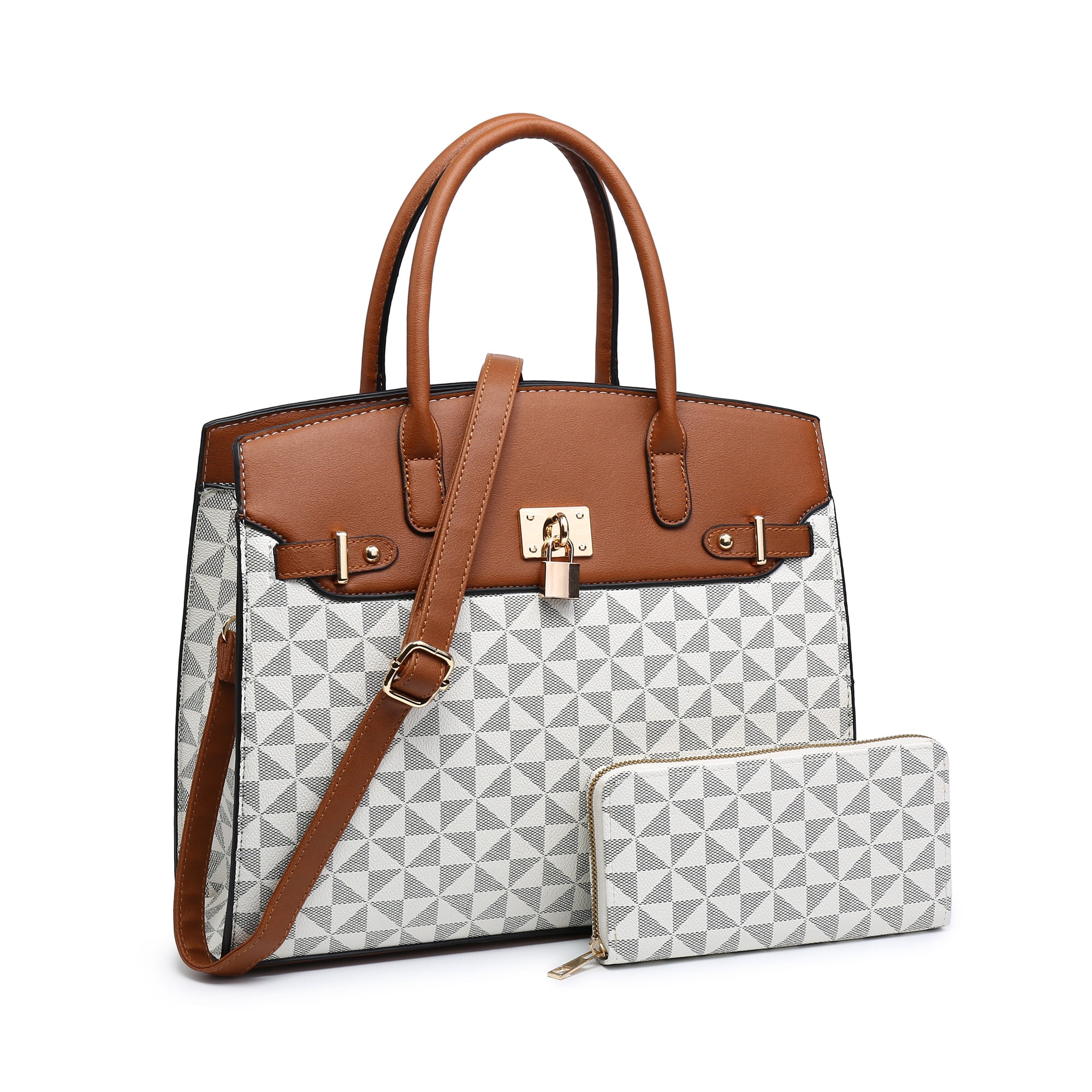 XB 2 Pieces Women Checkered Satchel Handbags and Wallet Set Faux