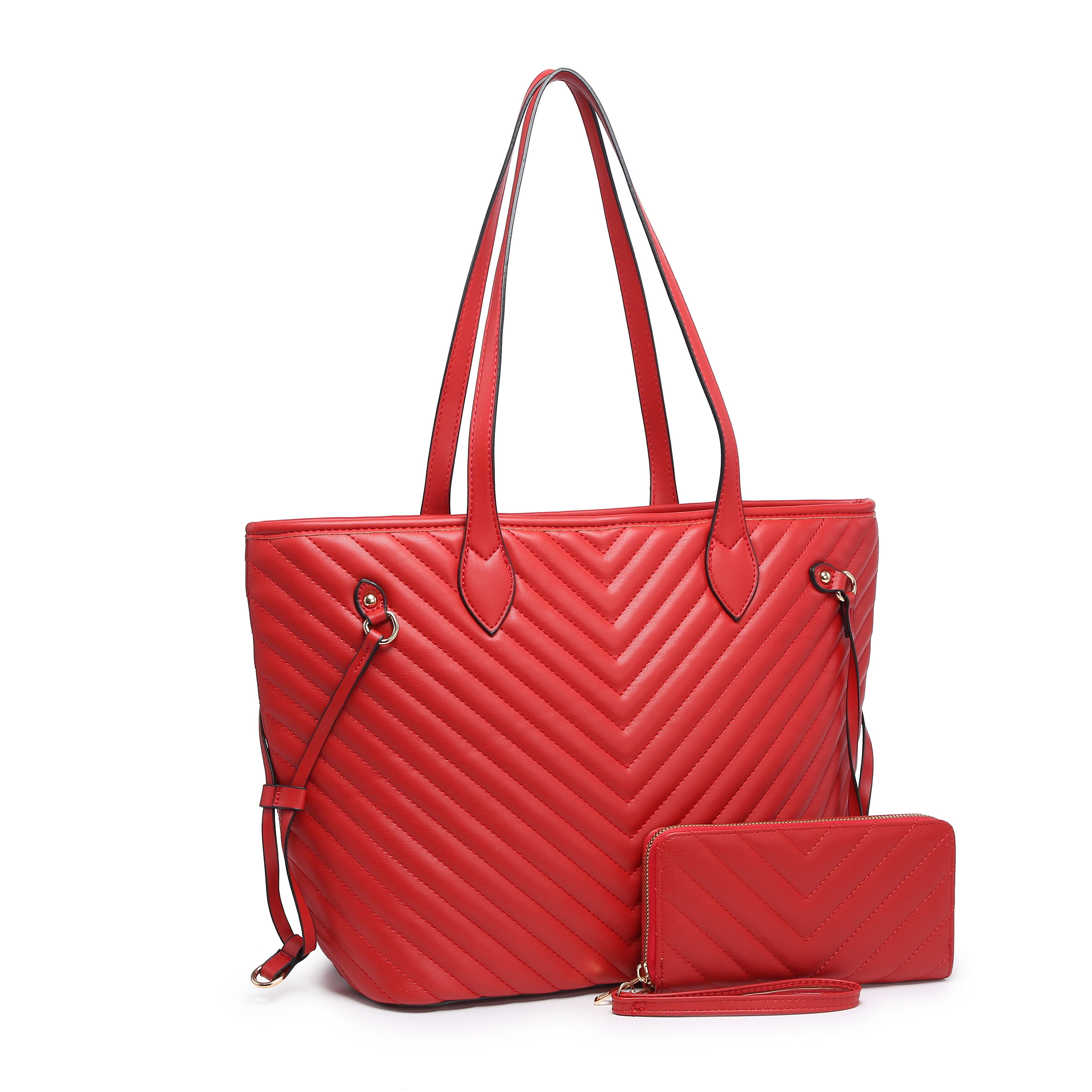 XB Quilted Tote Shoulder Bag & Wallet PU Vegan Leather Handbags