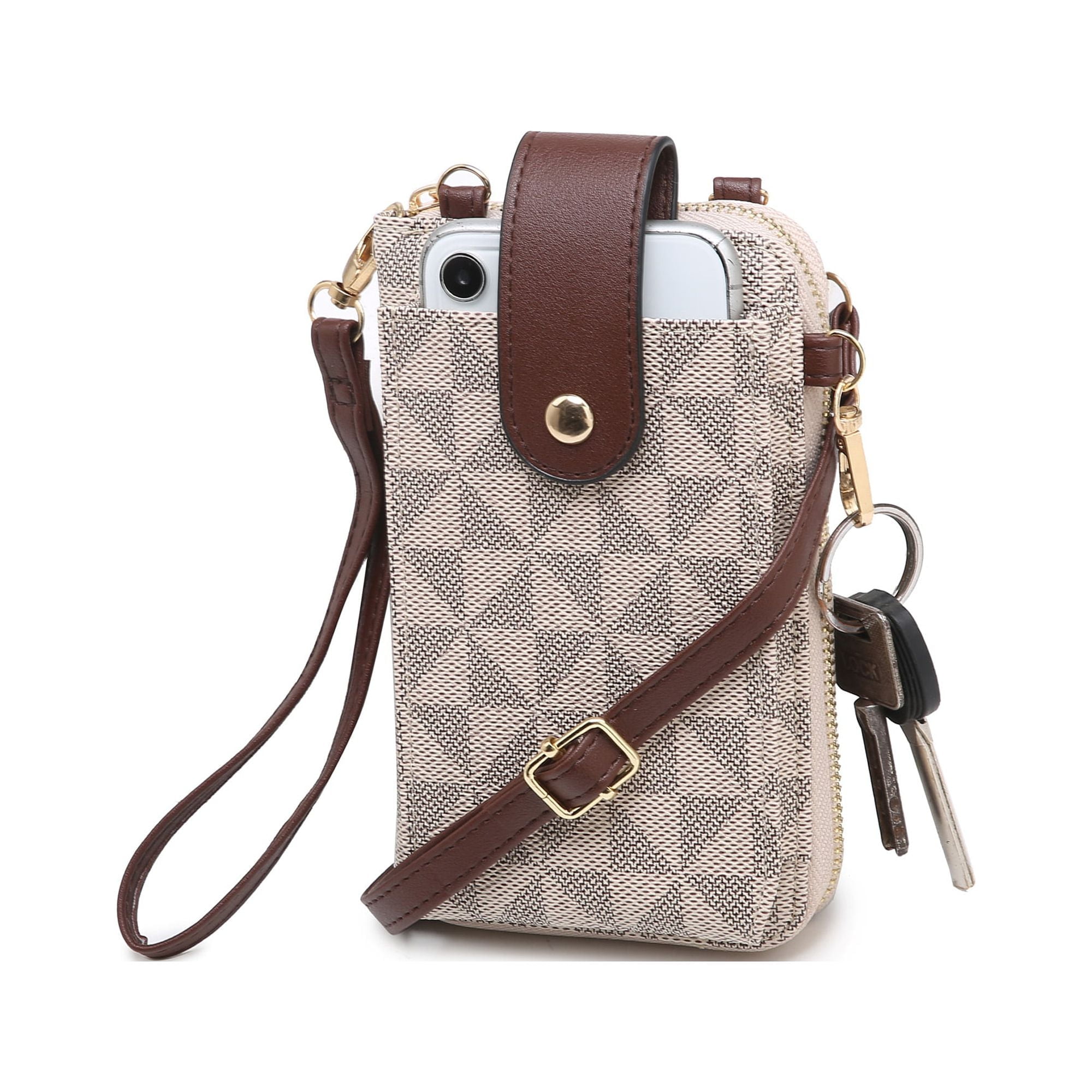 XB Women Leather Crossbody Wallet Cell Phone Purse Checkered Shoulder Handbag Clutch wristlet Wallets Walmart