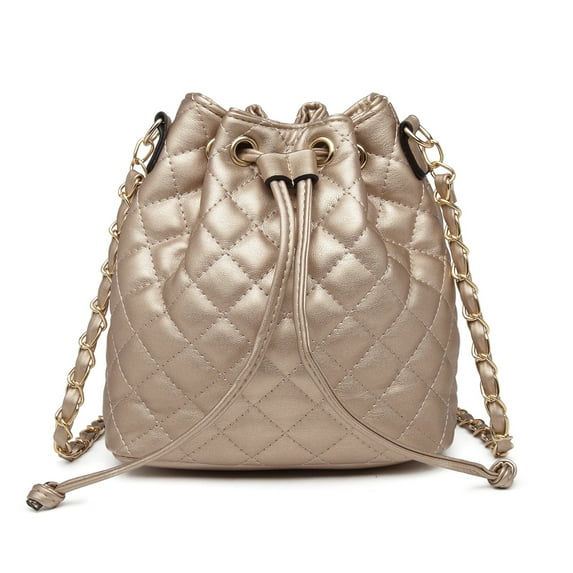 XB Women's Vegan Leather Quilted Crossbody Shoulder Purse Drawstring Bucket Bag Messenger Bag