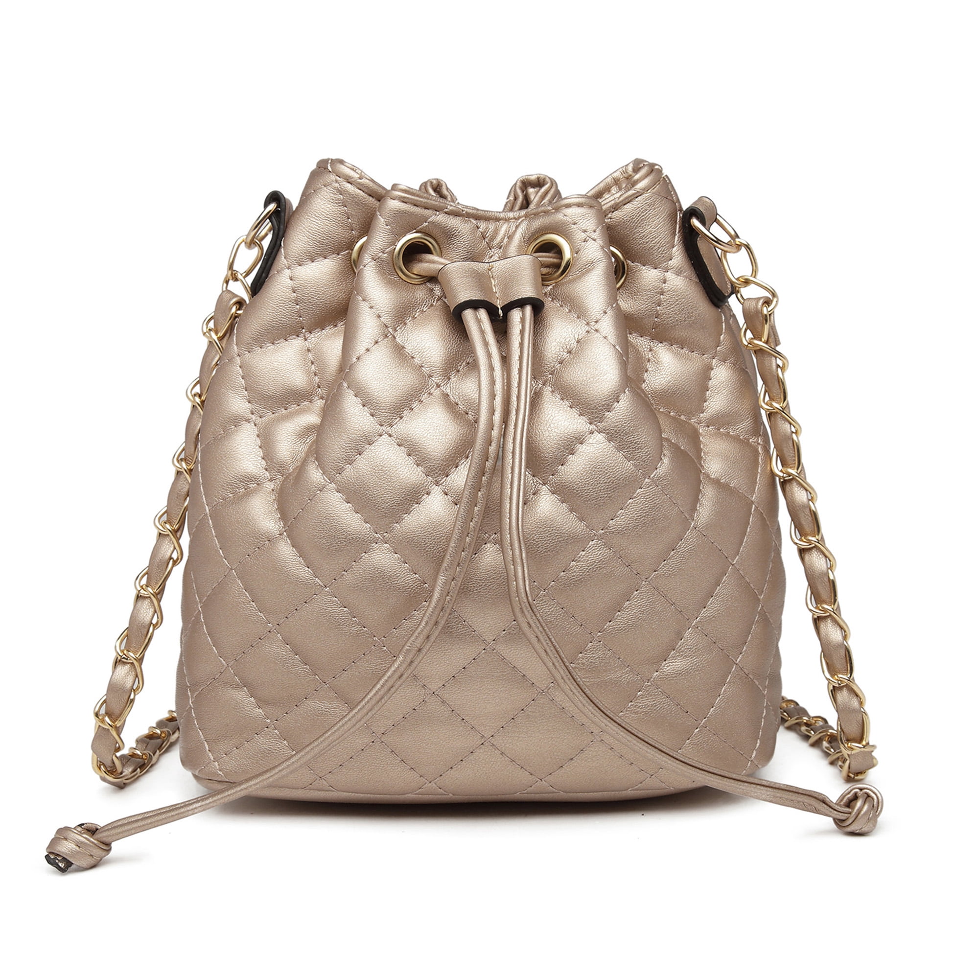 XB Women's Vegan Leather Quilted Crossbody Shoulder Purse Drawstring Bucket Bag Messenger Bag