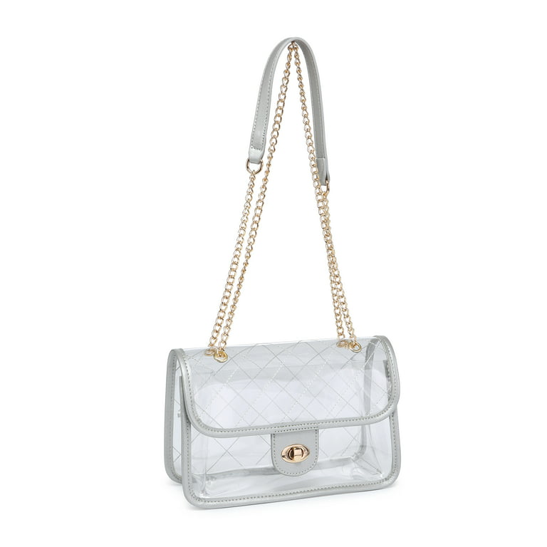 XB Womens Clear PVC Shoulder Handbag Grads Gifts Transparent Sling  Crossbody Purse Bags Large Falp with Turn Lock 