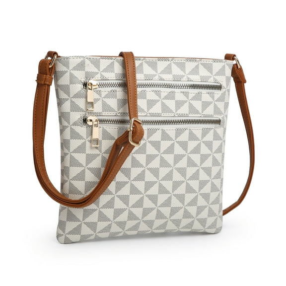 XB Women's Waterproof Checkered Faux Leather Crossbody Messenger Bag, Beige/Brown