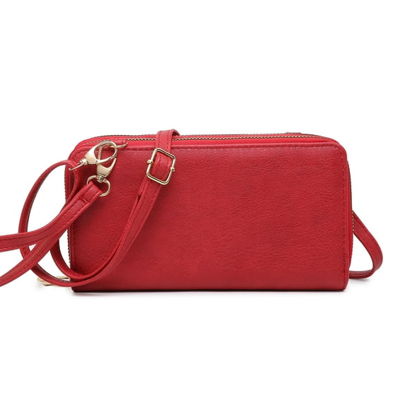 XB Womens RFID Blocking Crossbody Wallet Dual Zipper Card Holder Phone Clutch Leather Wristlet Handbags