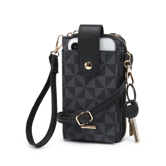 XB Xibang Women’s Faux Leather Checkered Crossbody Cell Phone Wallet Handbag Clutch, Black