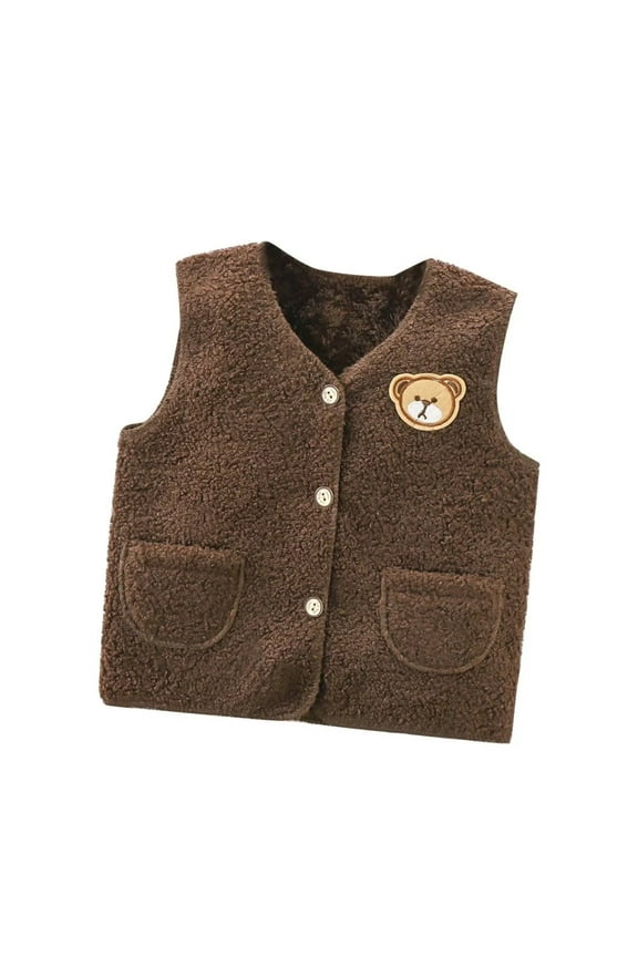 0-6T Girls Boys Winter Fleece Vest for Baby Kids Warm Sleeveless Jacket Toddler Cartoon Plush Waistcoat Tops