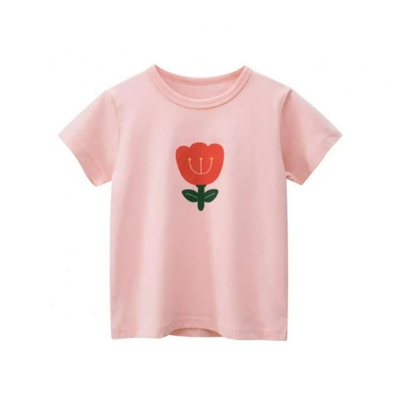 XBASW 1-10 Years Girls Flower Print T-Shirt Short Sleeve Shirts Tops for Kids Baby Summer Crewneck Girls Tee Blouse