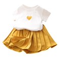 thumbnail image 1 of XBASW 1-6 Years Girls' Skirt Sets Short Sleeve Heart T-Shirt Tops + Mini Skirts Summer Clothing 2 Piece Outfits for Kids Toddler Baby, 1 of 9