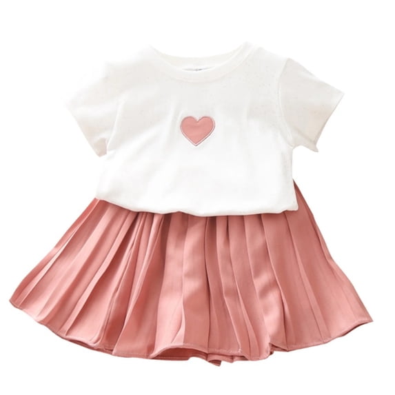 XBASW 1-6 Years Girls' Skirt Sets Short Sleeve Heart T-Shirt Tops + Mini Skirts Summer Clothing 2 Piece Outfits for Kids Toddler Baby