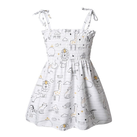 XBASW 1-6T Girl's Camisole Dress for Kids Baby Halter Cartoon Dresses Summer Cotton Beach Sundress