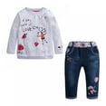 thumbnail image 1 of XBASW 1-6T Girls Long Sleeve Cartoon Pullover Sweatshirt and Jeans Pants Spring Fall 2PCS Outfit Set for Baby Kids Toddler, 1 of 9