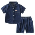 thumbnail image 1 of XBASW 1-7T Boys Summer Jeans Shorts Outfits Short Sleeve Collar Button down Denim Shirt Tops + Shorts 2 Piece Set for Kids Toddler Baby, 1 of 9