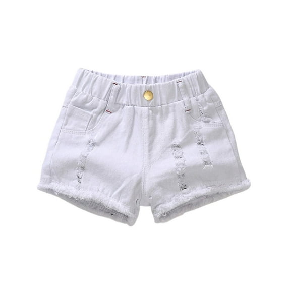 XBASW 1-8T Girls Jeans Shorts Summer Denim Hot Pants Solid Color Holes Shorts Pants for Baby Toddler Kids