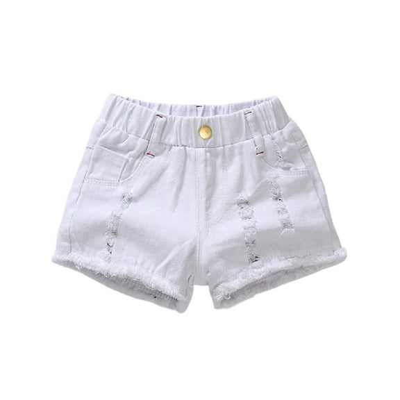 XBASW 1-8T Girls Jeans Shorts Summer Denim Hot Pants Solid Color Holes Shorts Pants for Baby Toddler Kids