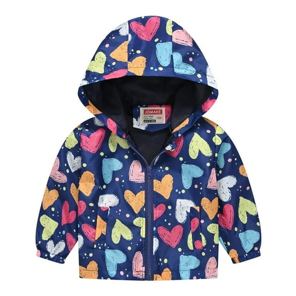XBASW 1-8Y Girls Hooded Rain Coat Jackets for Spring Fall Cartoon Printed Windbreaker Jackets Raincoat Outerwear for Toddler Baby Kids